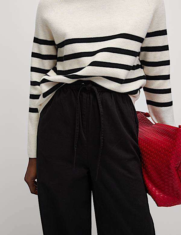 Pantalon jambe large en jean avec cordon - CA