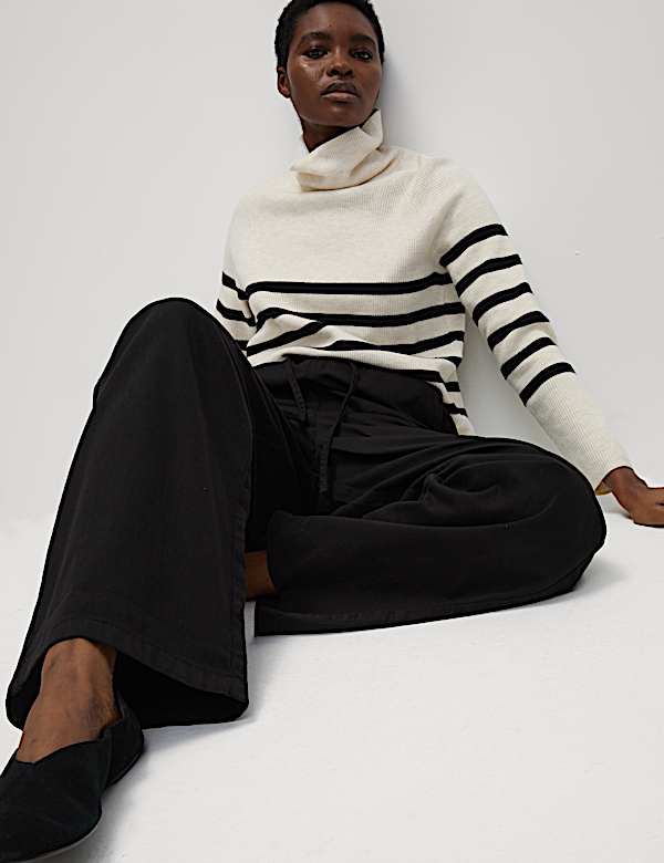 Pantalon jambe large en jean avec cordon - CA