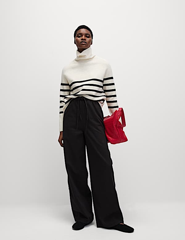 Pantalon jambe large en jean avec cordon - CA