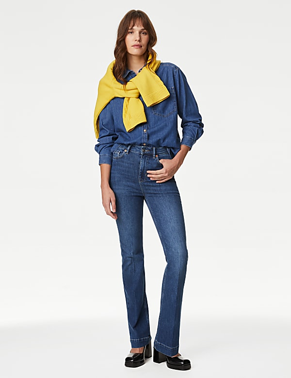 High Waisted Crease Front Slim Flare Jeans - CY
