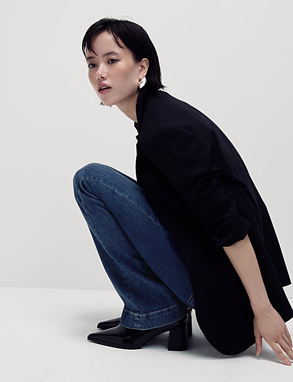 High Waisted Crease Front Slim Flare Jeans
