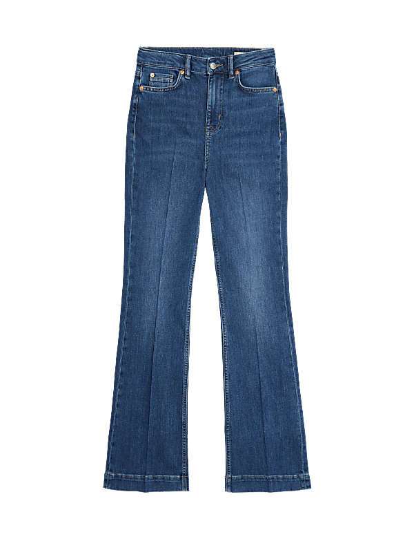 High Waisted Crease Front Slim Flare Jeans