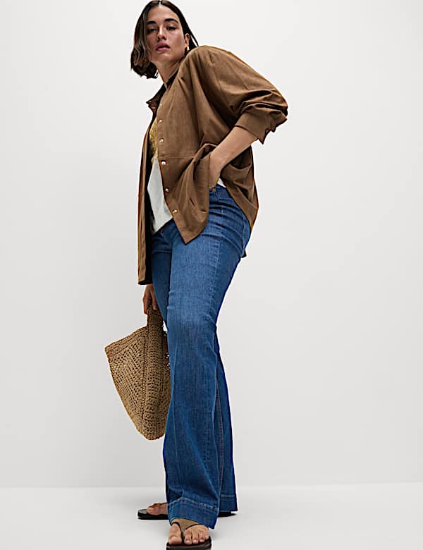 High Waisted Crease Front Slim Flare Jeans