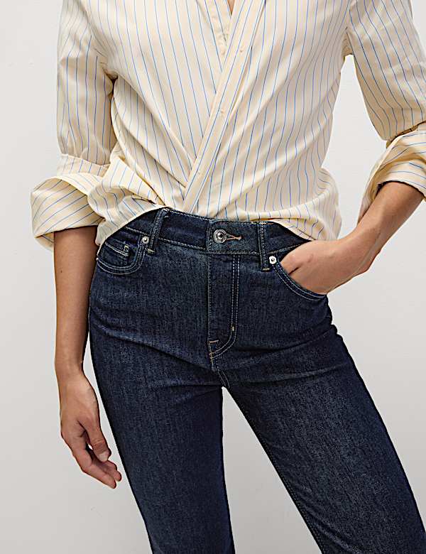 High Waisted Crease Front Slim Flare Jeans