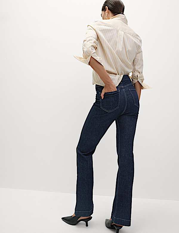 High Waisted Crease Front Slim Flare Jeans