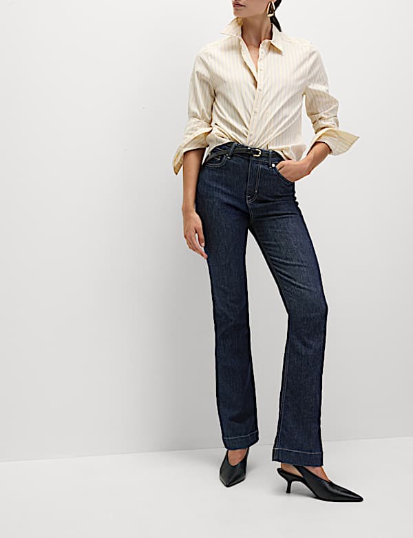 High Waisted Crease Front Slim Flare Jeans