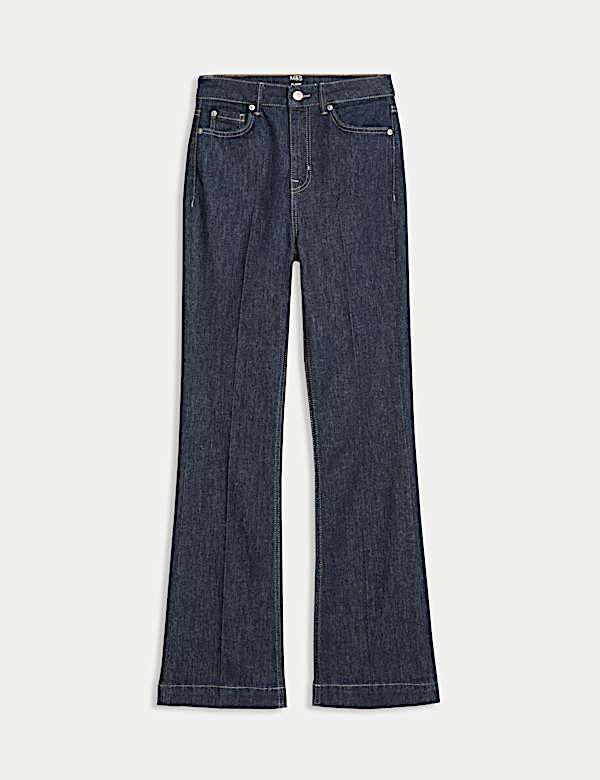 High Waisted Crease Front Slim Flare Jeans