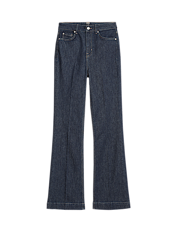 High Waisted Crease Front Slim Flare Jeans