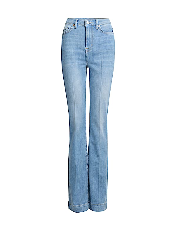 High Waisted Crease Front Slim Flare Jeans
