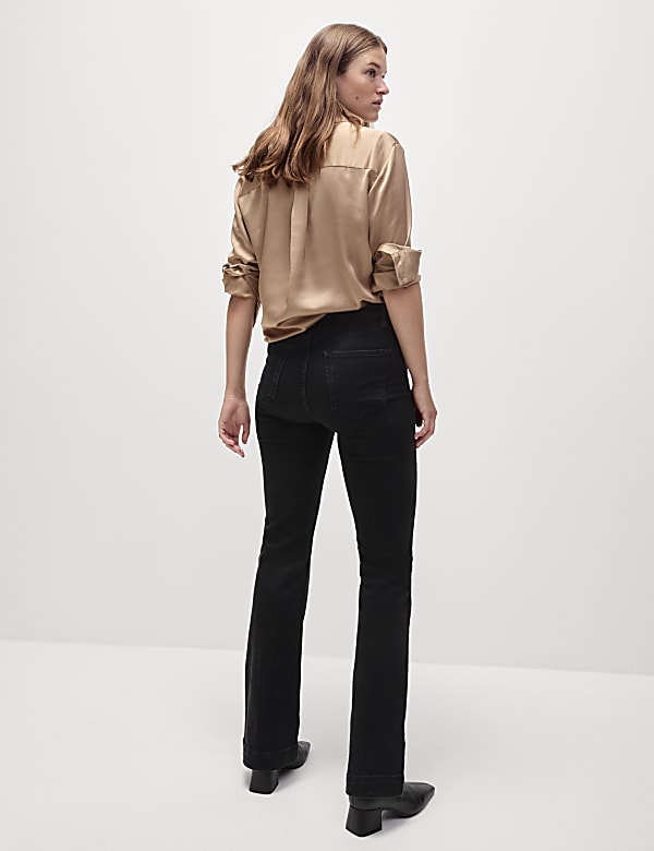 High Waisted Crease Front Slim Flare Jeans