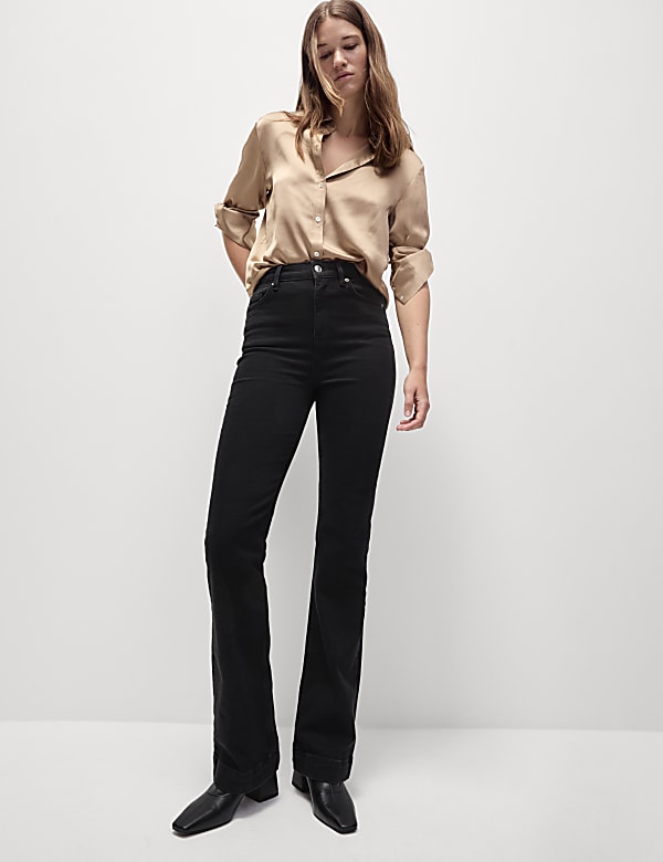 High Waisted Crease Front Slim Flare Jeans