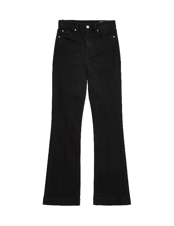High Waisted Crease Front Slim Flare Jeans