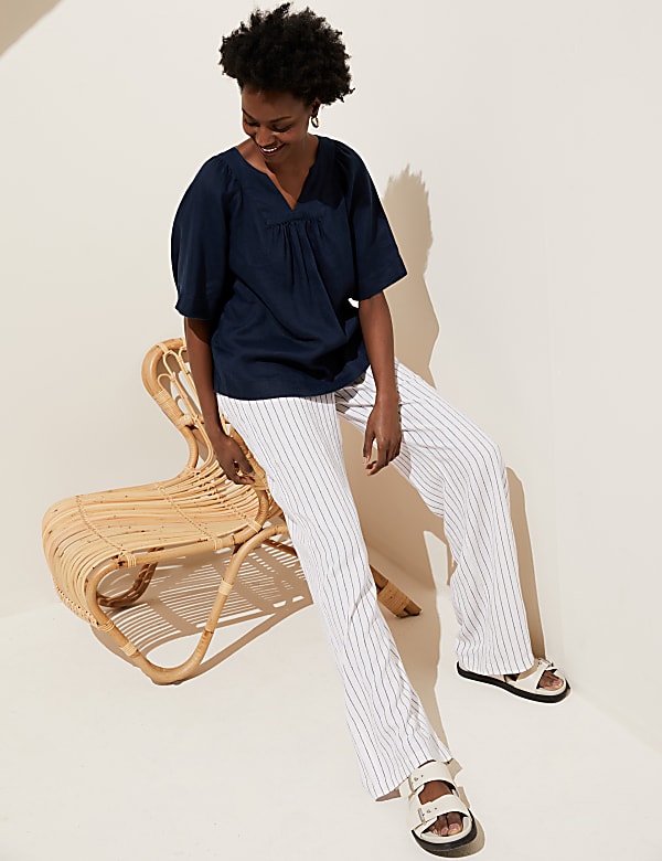 Linen Rich Wide Leg Trousers