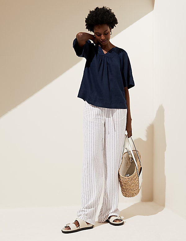 Linen Rich Wide Leg Trousers