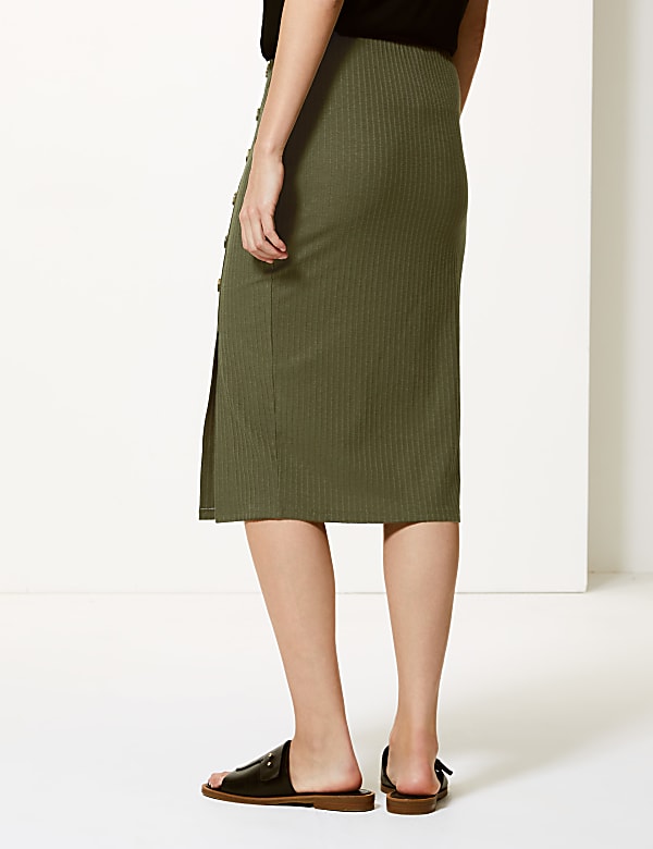 Ribbed Jersey Pencil Midi Skirt