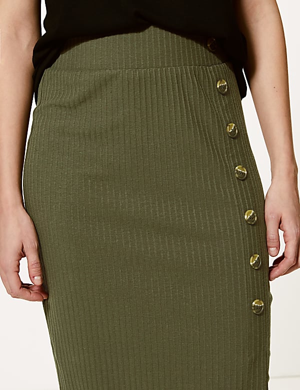 Ribbed Jersey Pencil Midi Skirt