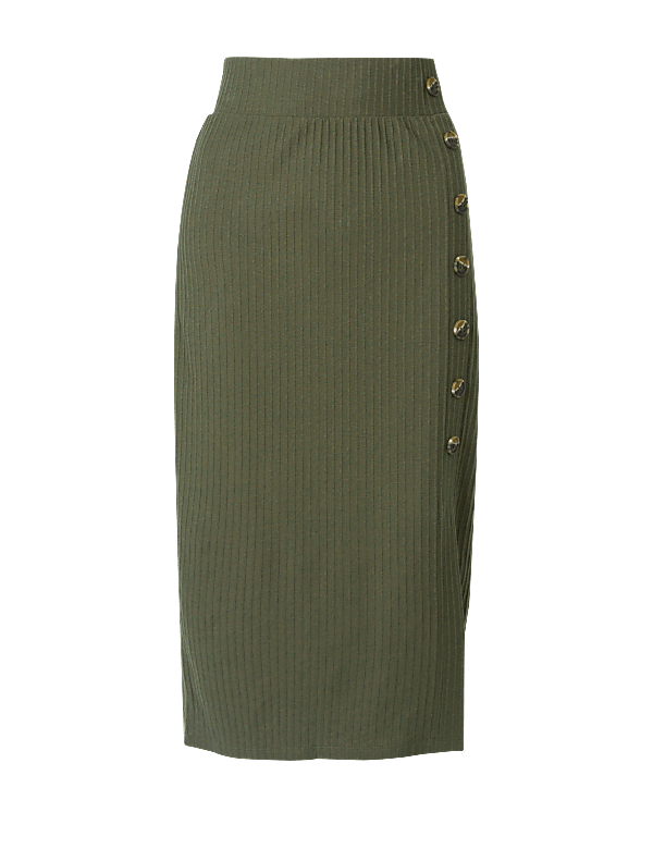 Ribbed Jersey Pencil Midi Skirt