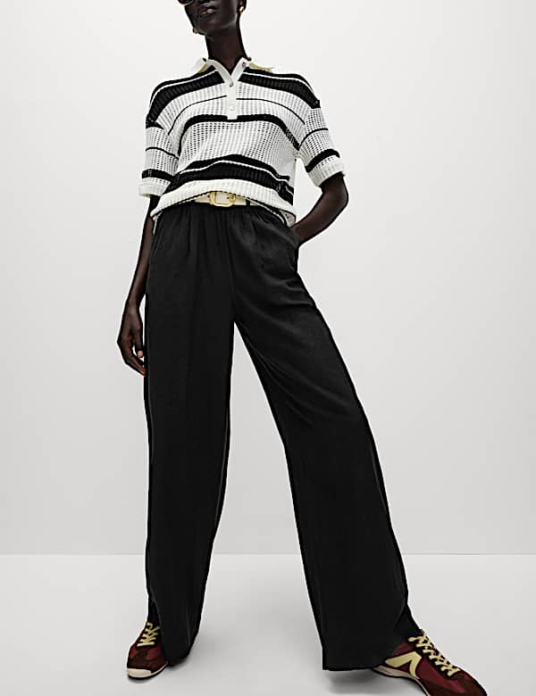 Linen Rich Wide Leg Trousers - HU