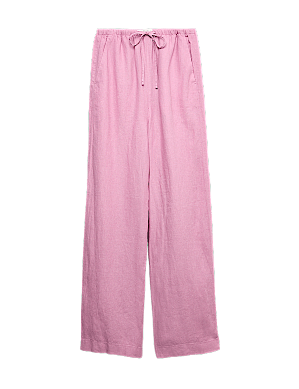Pure Linen Drawstring Wide Leg Trousers