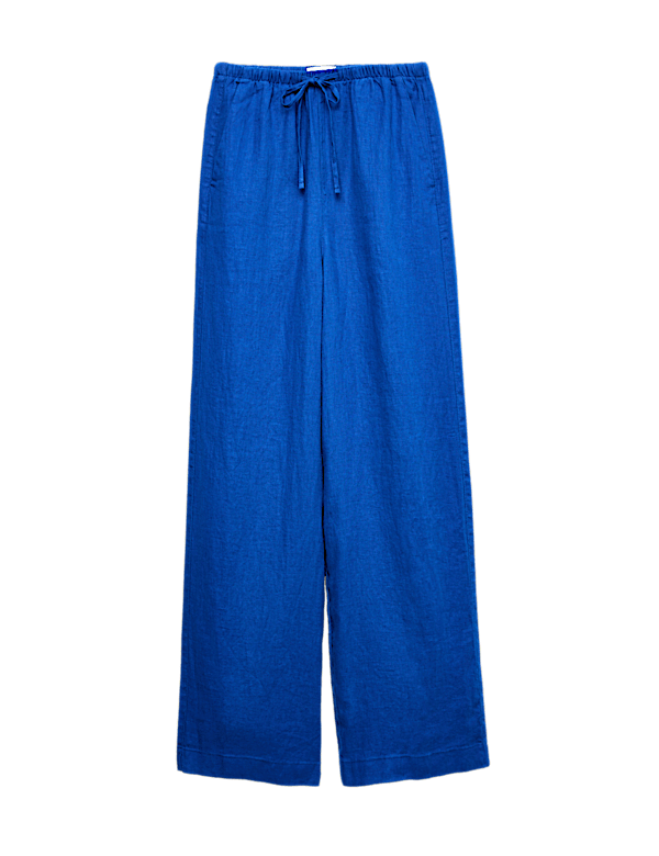 Pure Linen Drawstring Wide Leg Trousers