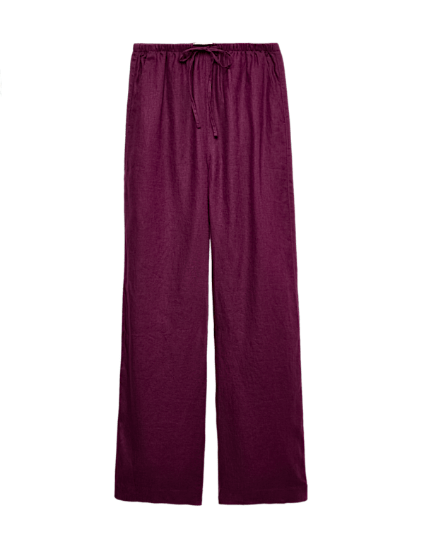 Pure Linen Drawstring Wide Leg Trousers