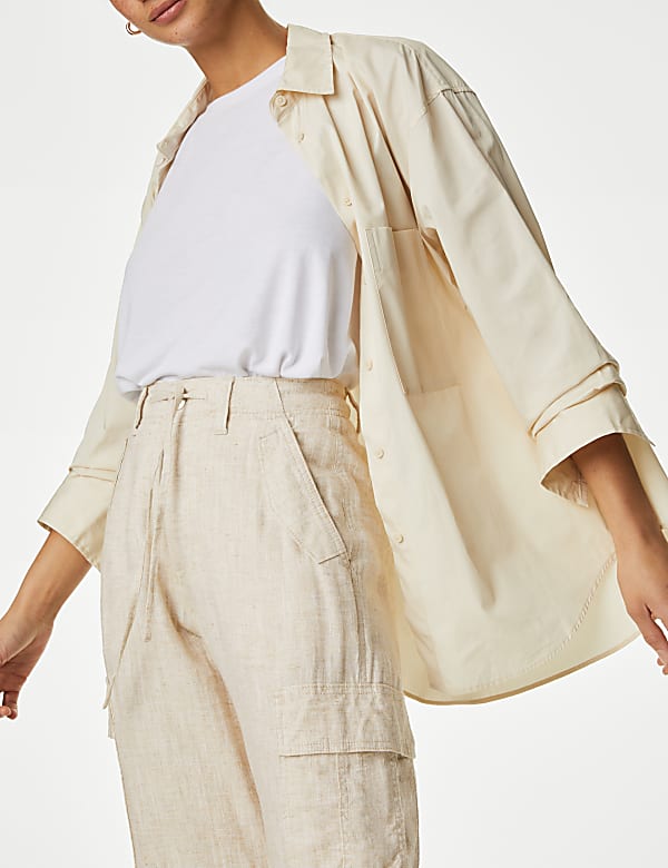 Linen Rich Straight Leg Cargo Trousers