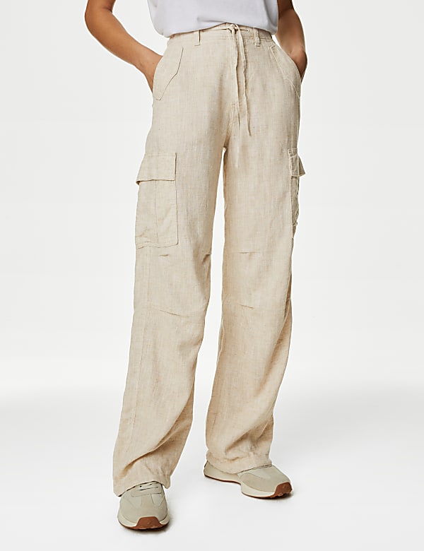 Linen Rich Straight Leg Cargo Trousers