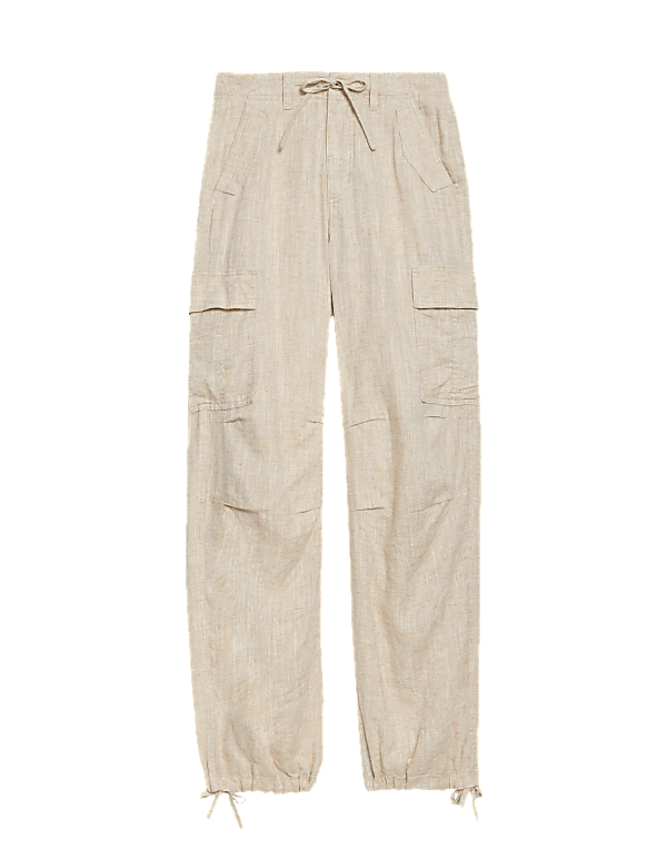 Linen Rich Straight Leg Cargo Trousers
