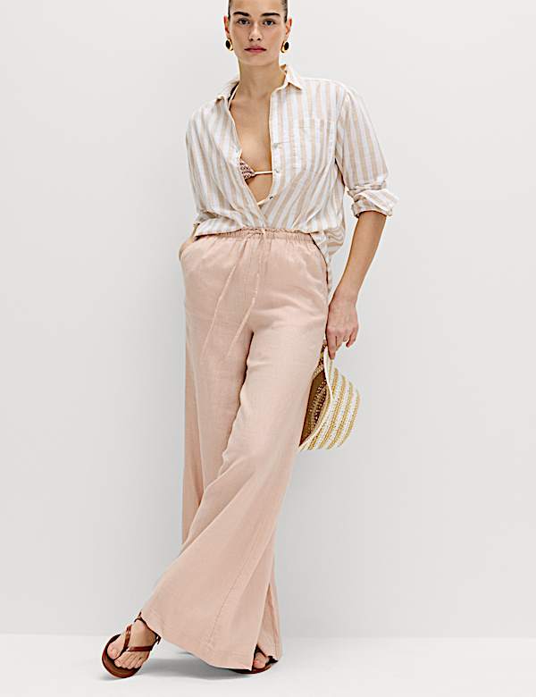 Pure Linen Wide Leg Palazzo Trousers