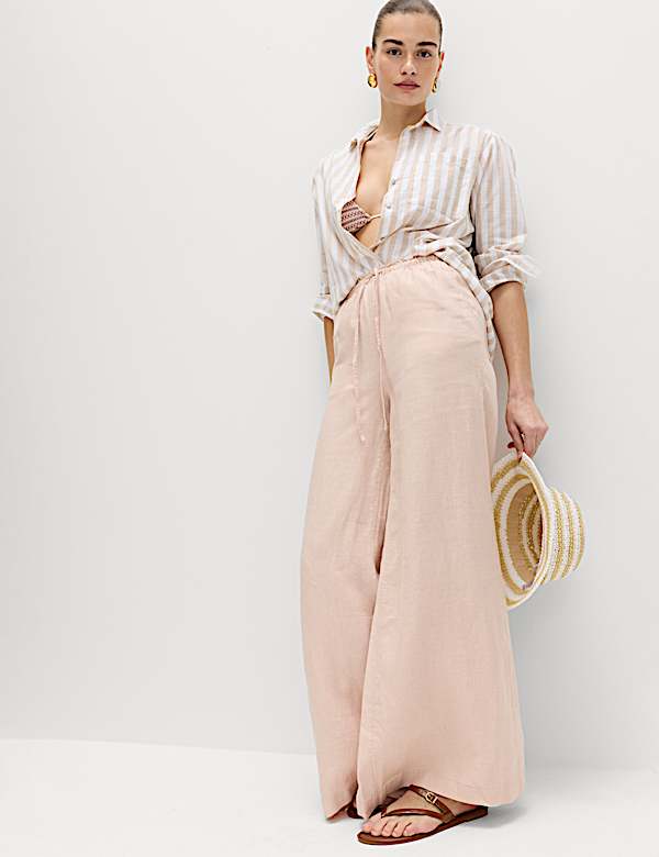 Pure Linen Wide Leg Palazzo Trousers