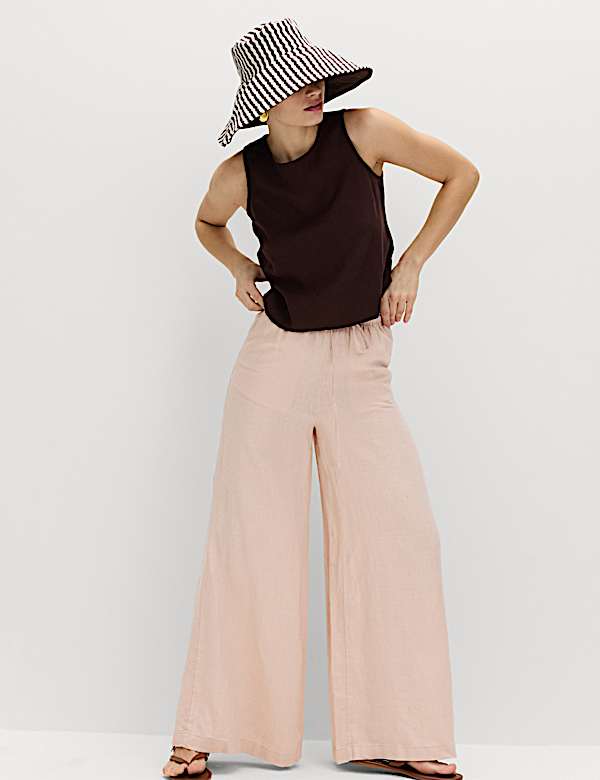 Pure Linen Wide Leg Palazzo Trousers