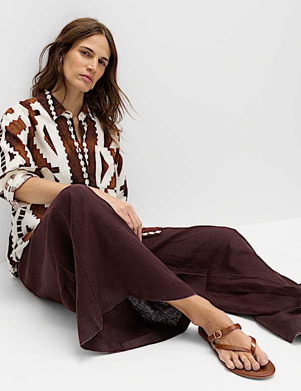 Pure Linen Wide Leg Palazzo Trousers - NZ