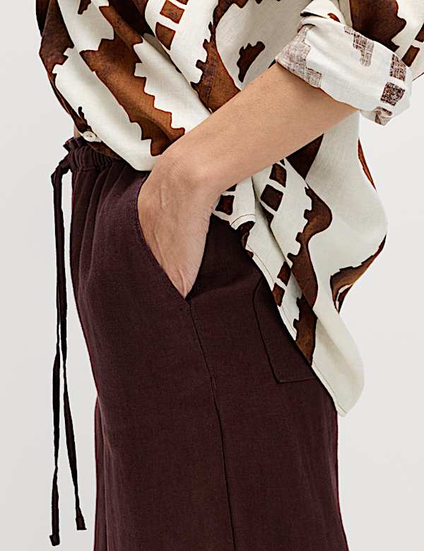 Pure Linen Wide Leg Palazzo Trousers - NZ