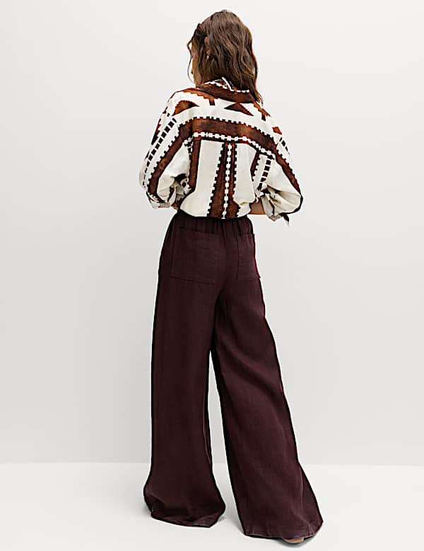 Pure Linen Wide Leg Palazzo Trousers - NZ