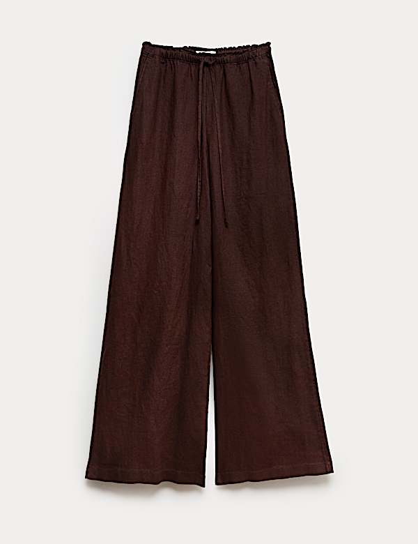 Pure Linen Wide Leg Palazzo Trousers - NZ