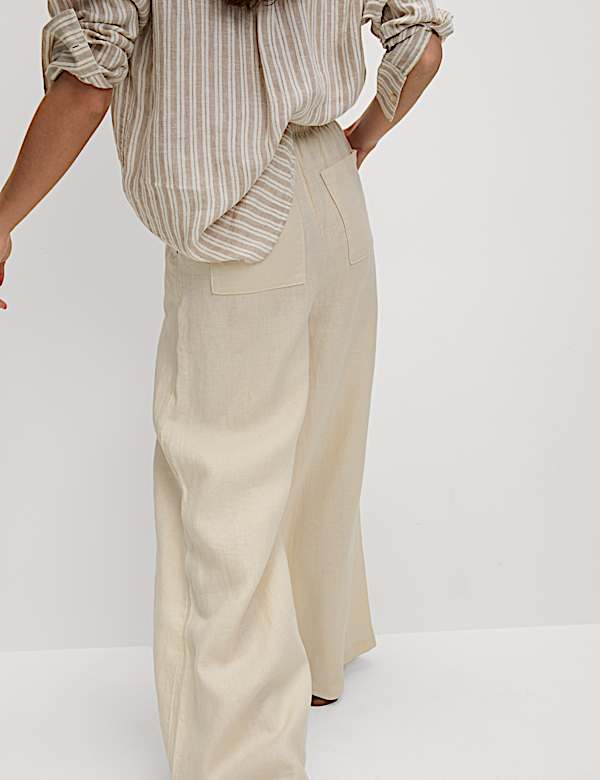 Pure Linen Wide Leg Palazzo Trousers - NO