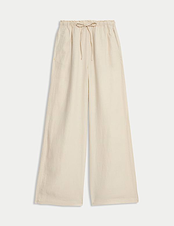 Pure Linen Wide Leg Palazzo Trousers - NO