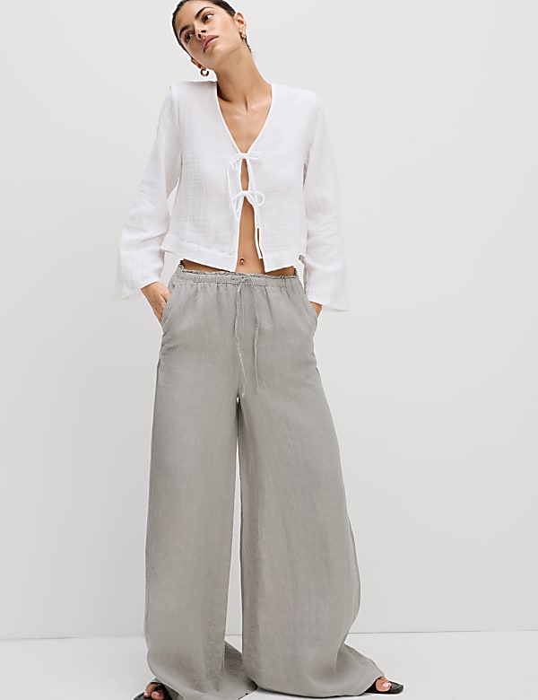 Pure Linen Palazzo Trousers