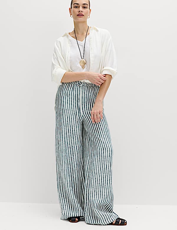 Pure Linen Wide Leg Palazzo Trousers