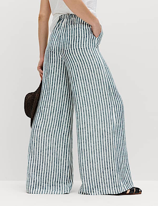 Pure Linen Wide Leg Palazzo Trousers - AT