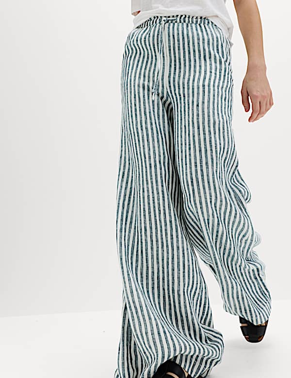 Pure Linen Wide Leg Palazzo Trousers - AT