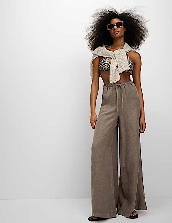 Pure Linen Palazzo Trousers