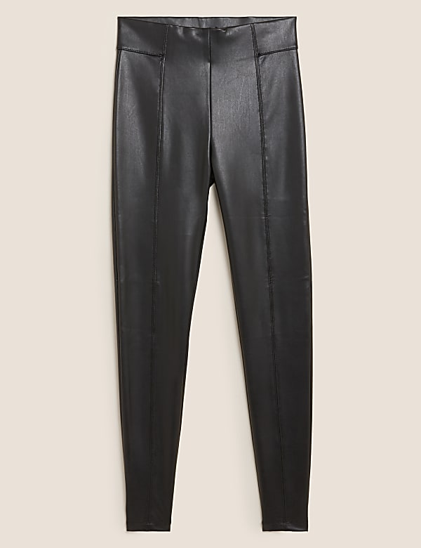 Leather Look High Waisted Leggings - JP