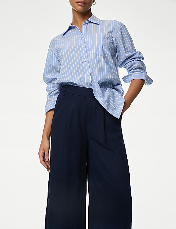 Linen Rich Wide Leg Cropped Trousers - CH