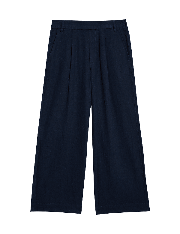 Linen Rich Wide Leg Cropped Trousers
