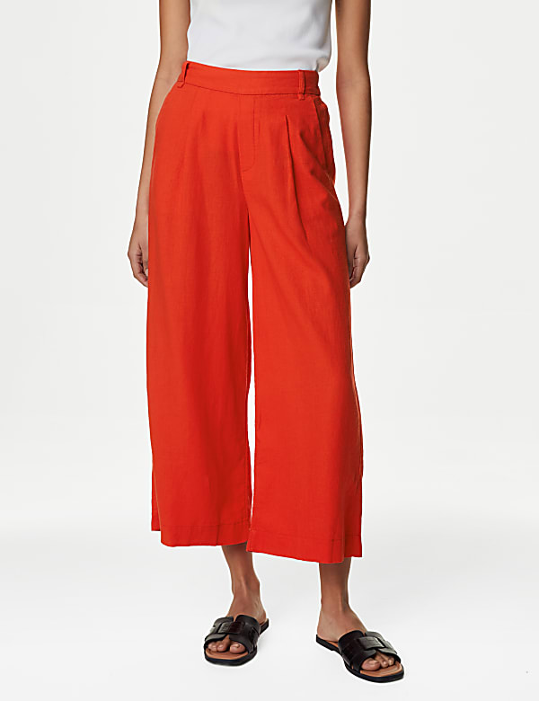 Linen Rich Wide Leg Cropped Trousers - CZ