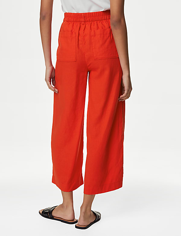 Linen Rich Wide Leg Cropped Trousers - CZ