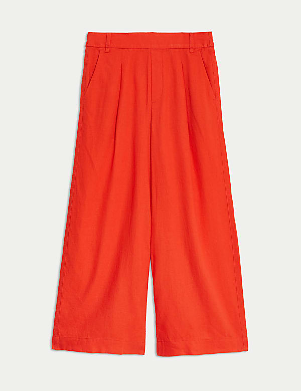 Linen Rich Wide Leg Cropped Trousers - CZ