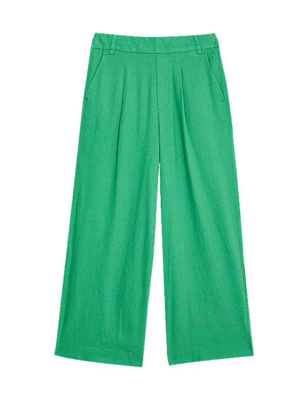 Linen Rich Wide Leg Cropped Trousers