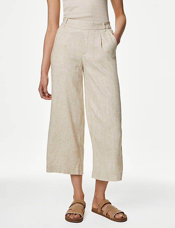 Linen Rich Wide Leg Cropped Trousers - AT